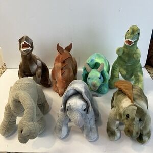 FAO Schwarz Mountain Rock  cave plush carrier with 7 Plush dinosaurs